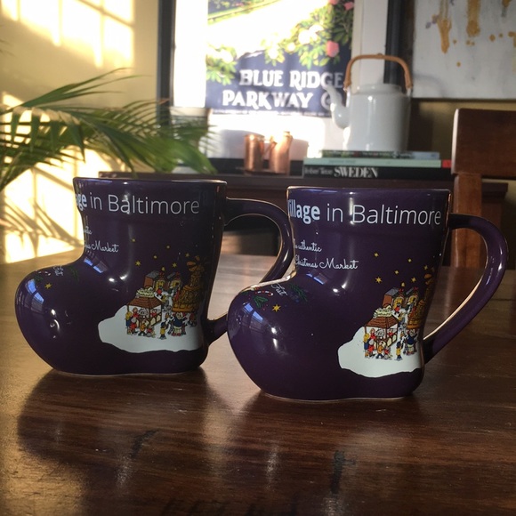 2 Christmas Village In Baltimore German Gluehwein Market Purple Boot Mugs READ - Picture 4 of 16